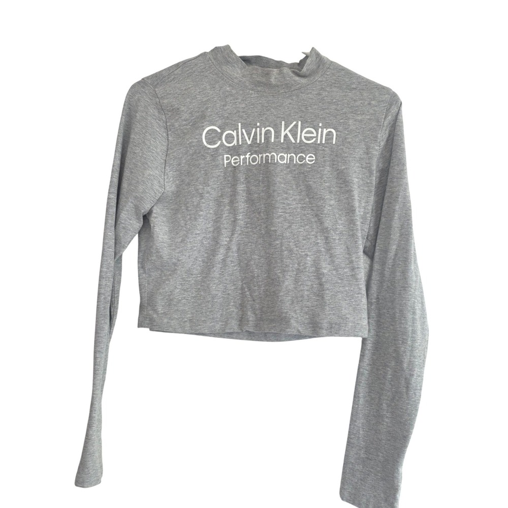 Calvin Klein Performance Grey‎ Mock Neck Cropped Long Sleeve Top Women's Size L